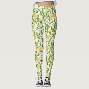 Dandelioner, grönt, gult och vit leggings