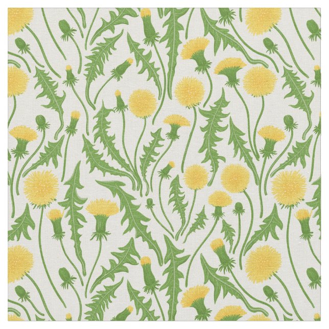 Dandelioner, grönt, gult och vit tyg (Närbild)