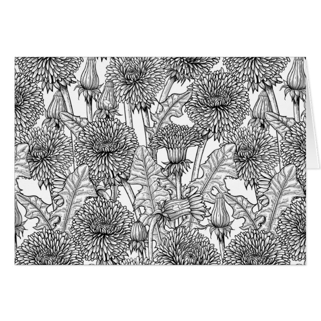 Dandelioner, svarta och vita hälsningskort (Framsidan Horizontal)