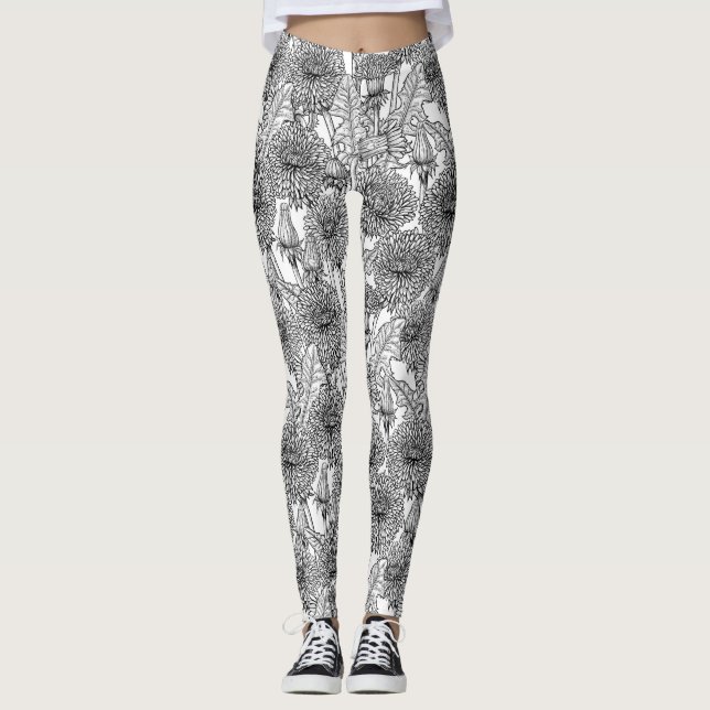 Dandelioner, svarta och vita leggings (Framsida)