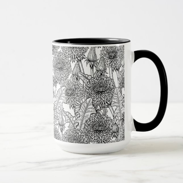 Dandelioner, svarta och vita mugg (Höger)
