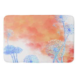 Dandelionklockor mot orange av korall badrumsmatta