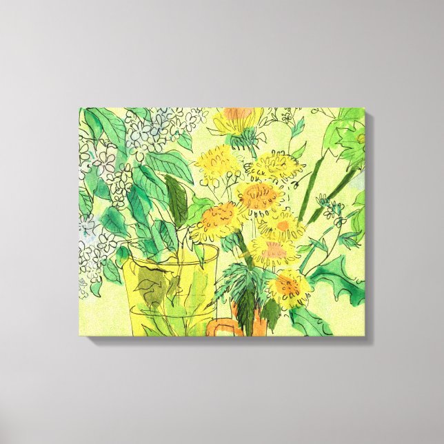 Dandelions Bird Cherry Summer Flowers Blommigt Art Canvastryck (Framsida)