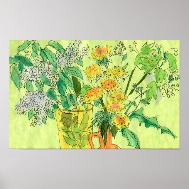 Dandelions Bird Cherry Summer Flowers Blommigt Art Poster (Framsidan)