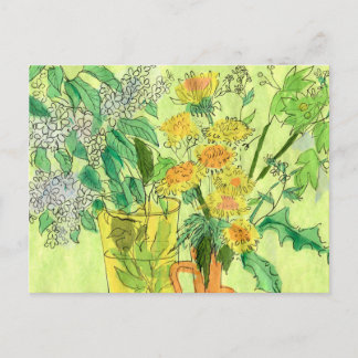 Dandelions Bird Cherry Summer Flowers Blommigt Art Vykort