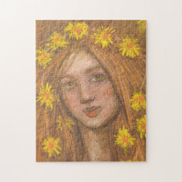 Dandelions Bloom, Blonde Girl and Flowers Painting Pussel