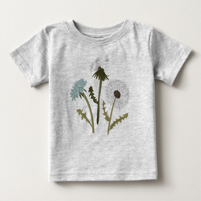 Dandelions Blue Grått Flowers T Shirt (Framsida)