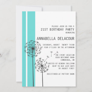 Dandelions Blue Modern Birthday-inbjudan Inbjudningar