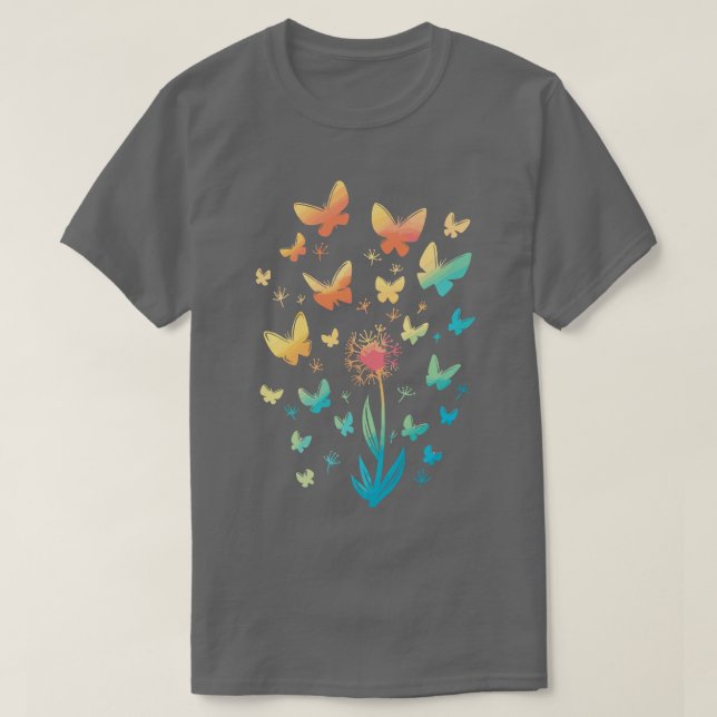 Dandelions Butterflies Vår sommar T Shirt (Design framsida)