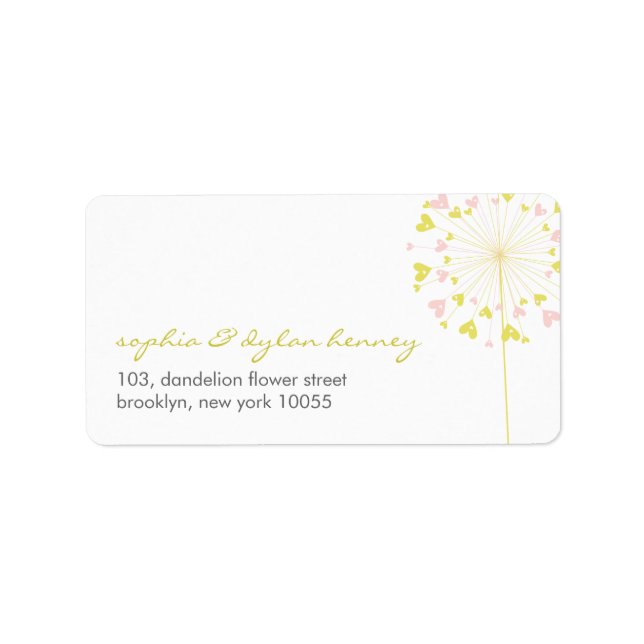 Dandelions Kärlek Cute Summer Bröllop Adressetiket Adressetikett (Framsidan)