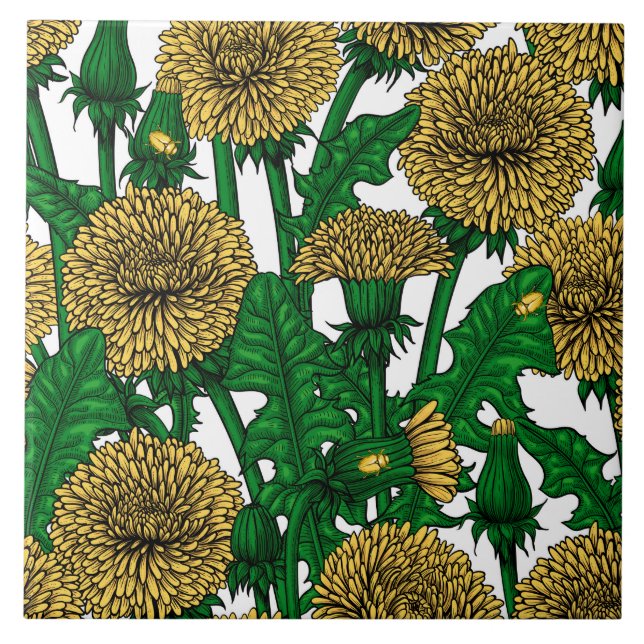 Dandelions på vita kakelplatta (Framsidan)