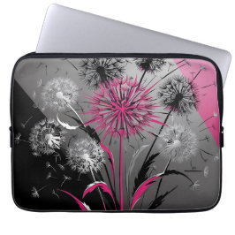 Dandelions Pink Black White Electronics laptop bag Fodral