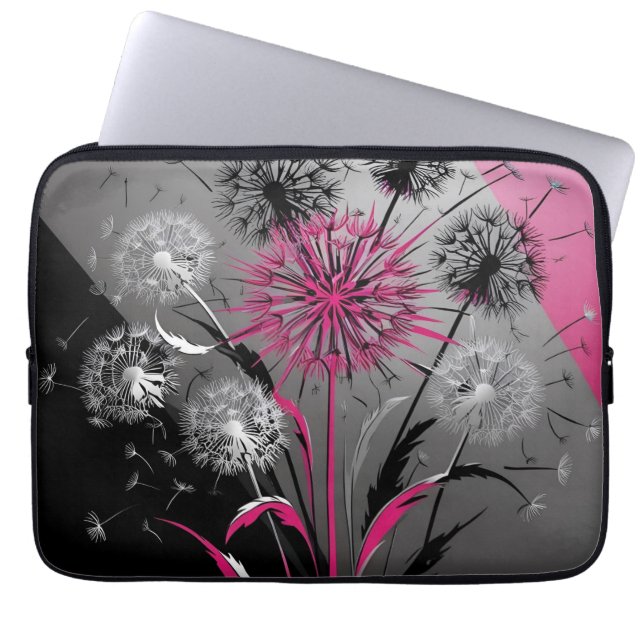 Dandelions Pink Black White Electronics laptop bag Fodral (Framsidan)