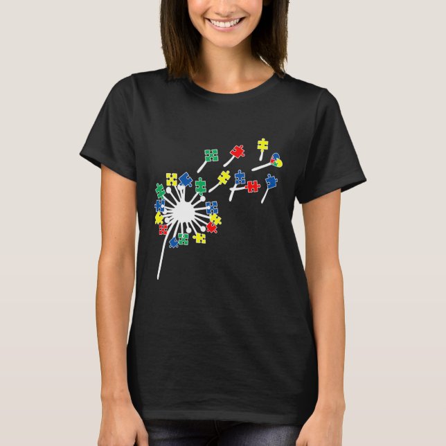 Dandelions Puzzle Pieces Autism Awareness T Shirt (Framsida)