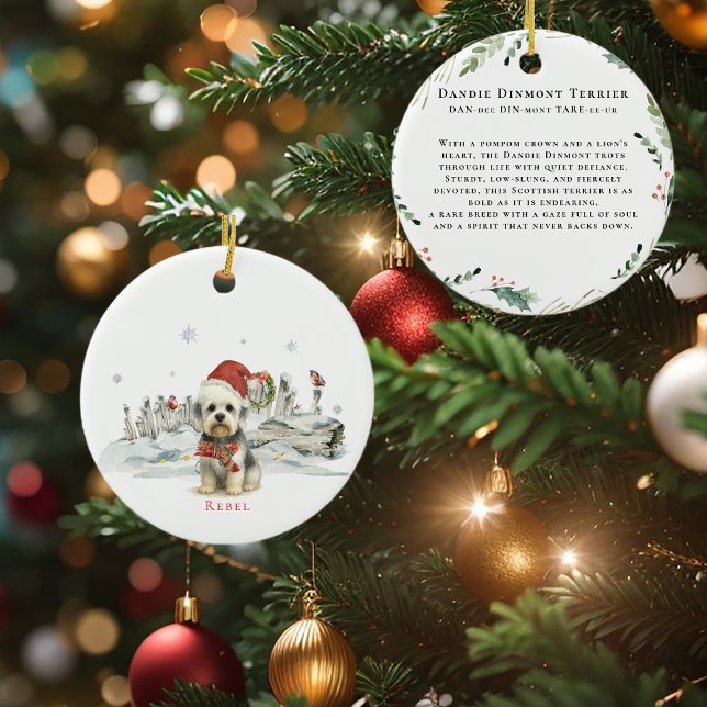 Dandie Dinmont Dog Watercolor Monogram Julgransprydnad Keramik (Skapare uppladdad)