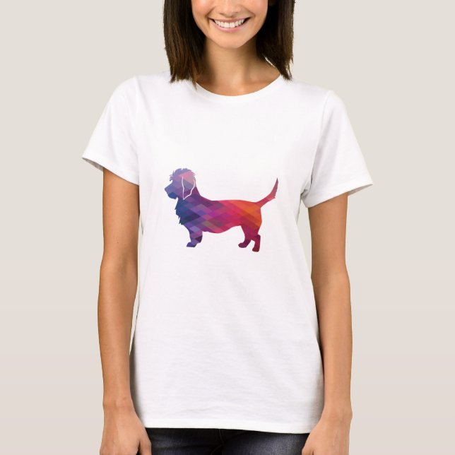 Dandie Dinmont Hund aveln Geo Silhouette lila T Shirt (Framsida)