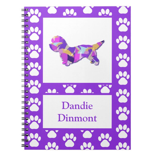 Dandie Dinmont Terrier Hund Silhouette PurplePY&B Anteckningsbok (Framsidan)