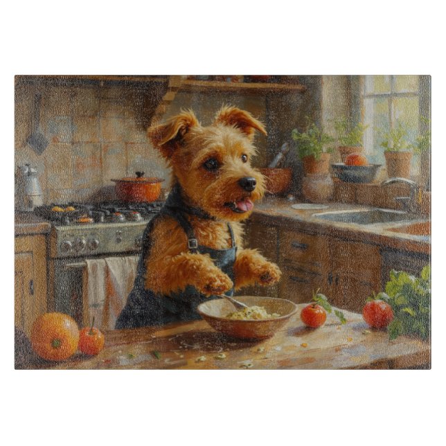 Dandie Dinmont Terrier lagar mat i köket (Framsidan)
