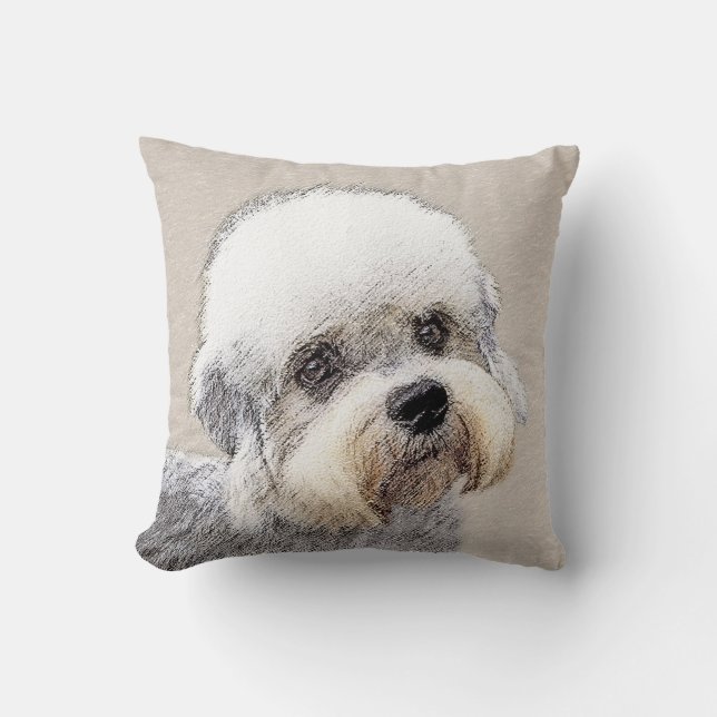 Dandie Dinmont Terrier målning Original Hund Art Kudde (Framsida)