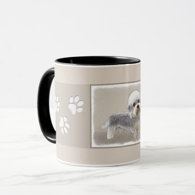 Dandie Dinmont Terrier målning Original Hund Art Mugg (Framsida vänster)