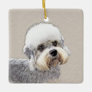 Dandie Dinmont Terrier Painting Original Hund Art Julgransprydnad Keramik