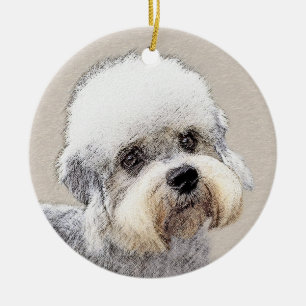 Dandie Dinmont Terrier Painting Original Hund Art Julgransprydnad Keramik