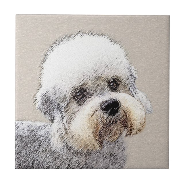 Dandie Dinmont Terrier Painting Original Hund Art Kakelplatta (Framsidan)