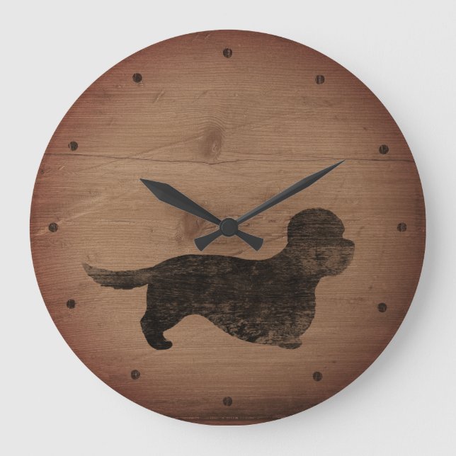 Dandie Dinmont Terrier Silhouette Rustic Stil Stor Klocka (Framsida)
