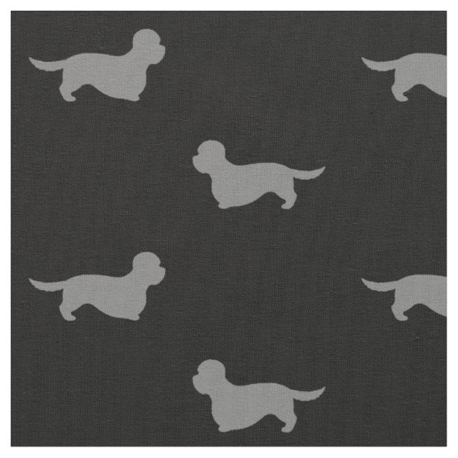 Dandie Dinmont Terrier Silhouettes Grått och Black Tyg (Närbild)