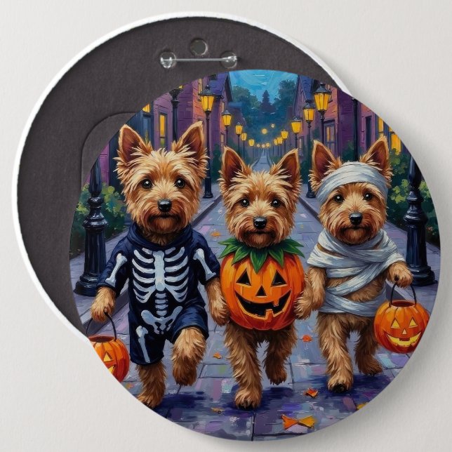 Dandie Dinmont Terrier Trick-or-Treating Halloween Knapp (Framsida & baksida)