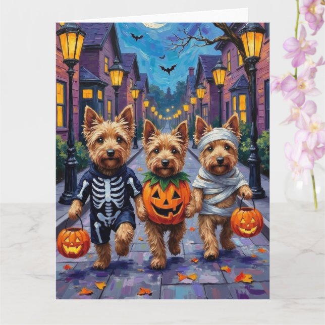 Dandie Dinmont Terrier Trick-or-Treating Halloween Kort (Orkide)