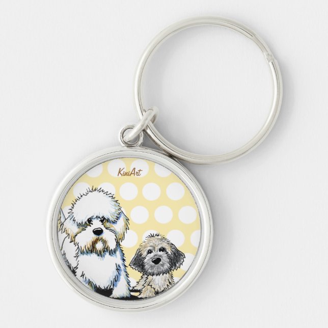 Dandie Dinmont Terriers Keychain Rund Silverfärgad Nyckelring (Framsidan)