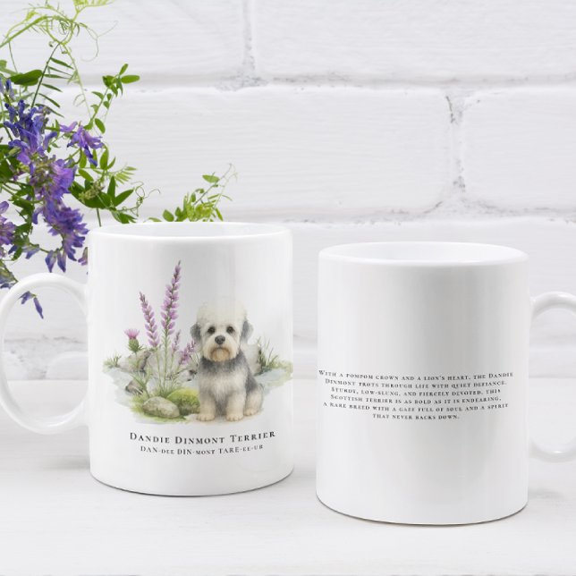 Dandie Dinmont | Watercolor Dog & Breed Quote Kaffemugg (Skapare uppladdad)