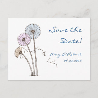 Dandilion Clocks Rosa Blue, Cream Save Date Meddelande Vykort