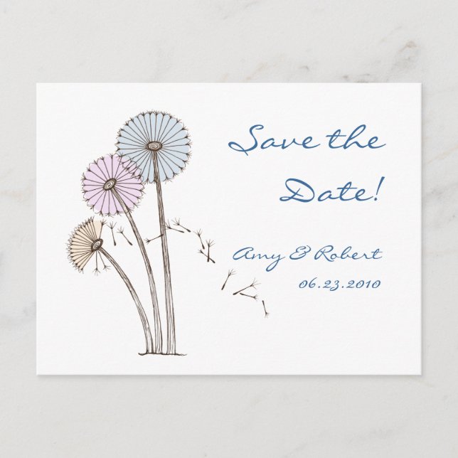 Dandilion Clocks Rosa Blue, Cream Save Date Meddelande Vykort (Framsida)