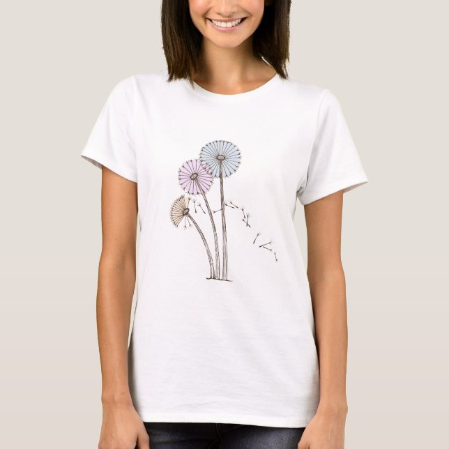Dandilion tar tid på rosablått och kräm tee shirt (Framsida)