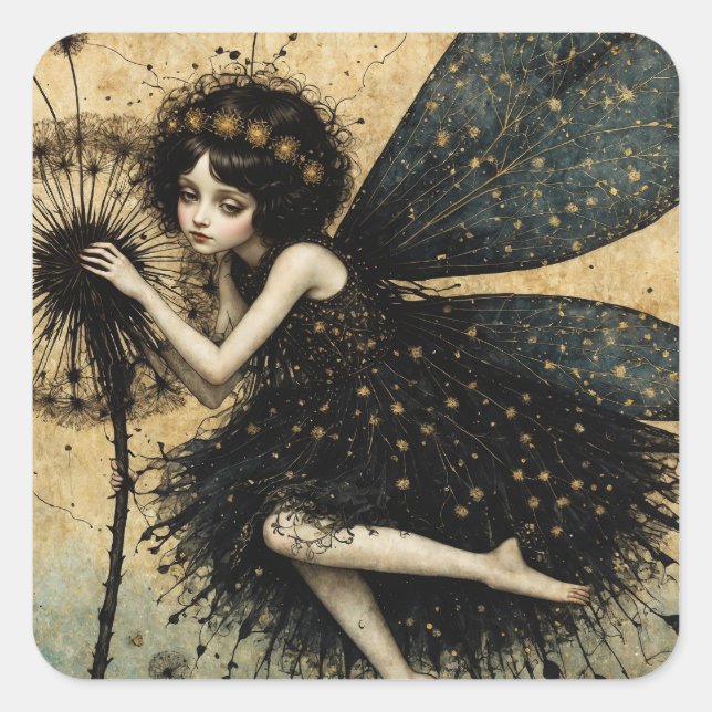 Dandylion Fairy Fyrkantigt Klistermärke (Framsida)