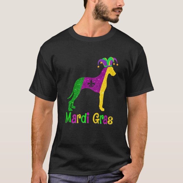 Dane Dog Lover Mardi Gras Carnival Jester Premium T Shirt (Framsida)
