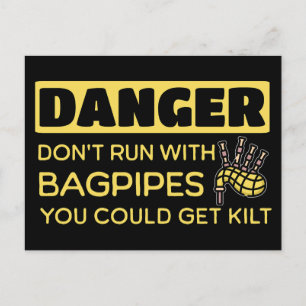 Danger Bagpipe Pun Vykort