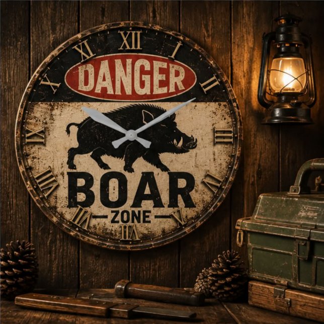 Danger Boar Zone Funny Wild Boar Hunter Gift Stor Klocka (Skapare uppladdad)