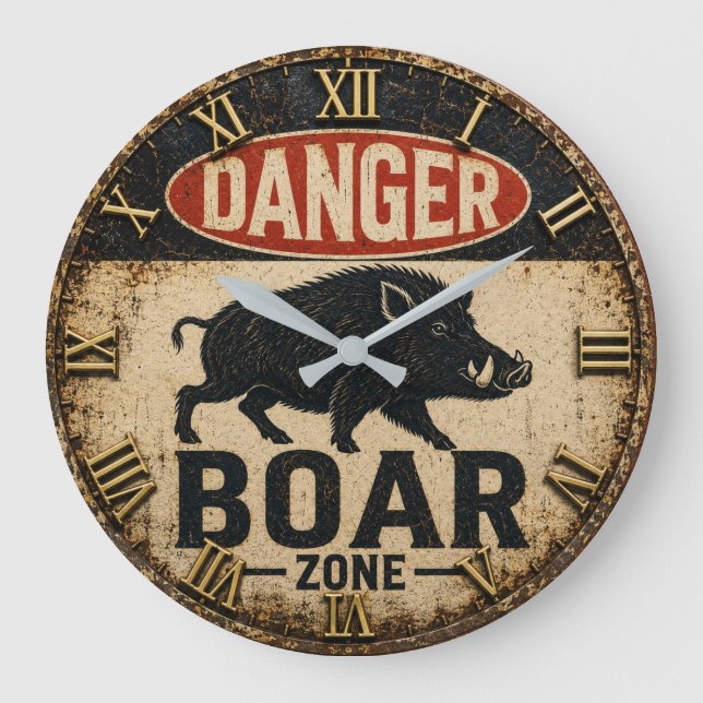 Danger Boar Zone Funny Wild Boar Hunter Gift Stor Klocka (Framsida)