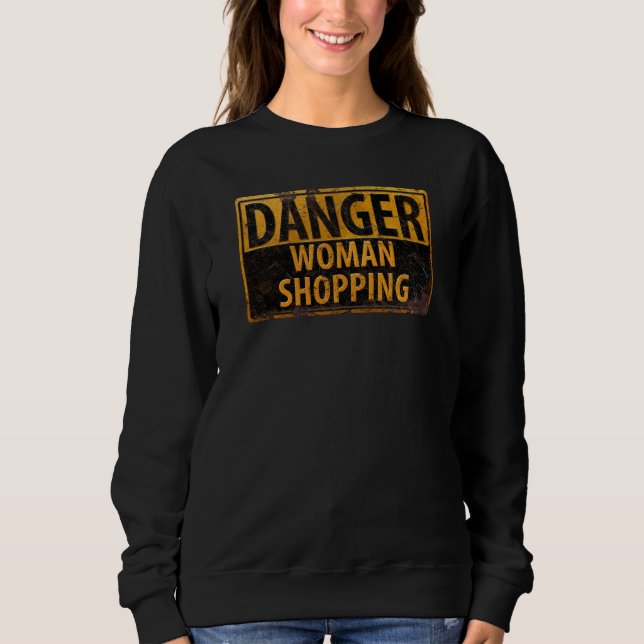 DANGER Woman Shopping - Lustigt varningstecken Met T Shirt (Framsida)