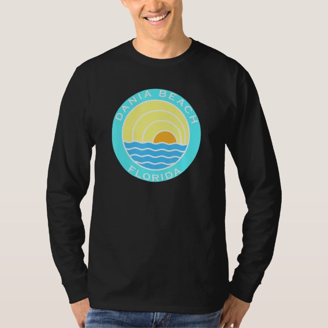 Dania Beach Florida Retro Sunset T Shirt (Framsida)