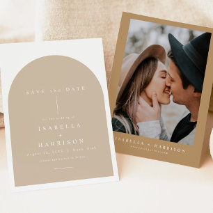 DANICA Bohemian Arched Beige Photo Save Date Inbjudningar