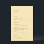 Danice Butter Gult Modern Bröllop Menu<br><div class="desc">Moderna bröllop-menyer med enkel och minimal layout med dina detaljer i Serif typsnitt.</div>