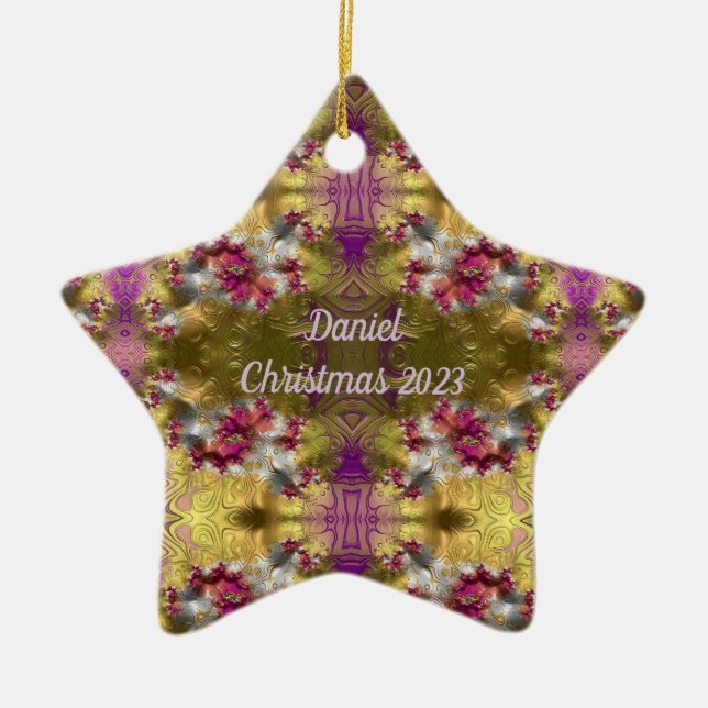 DANIEL~ Guld jul Star Fractal ~ Ceramic Orna Julgransprydnad Keramik (Framsidan)