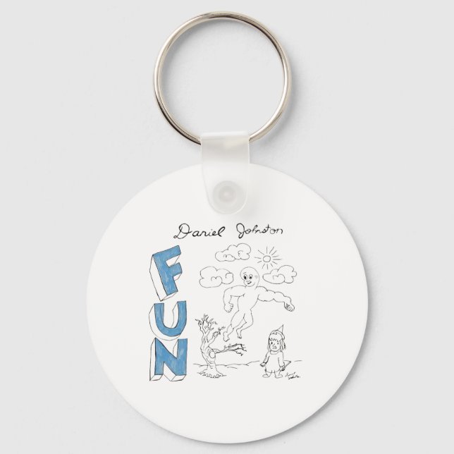 Daniel Johnston Roligt Teckning Sticker Nyckelring (Framsida)