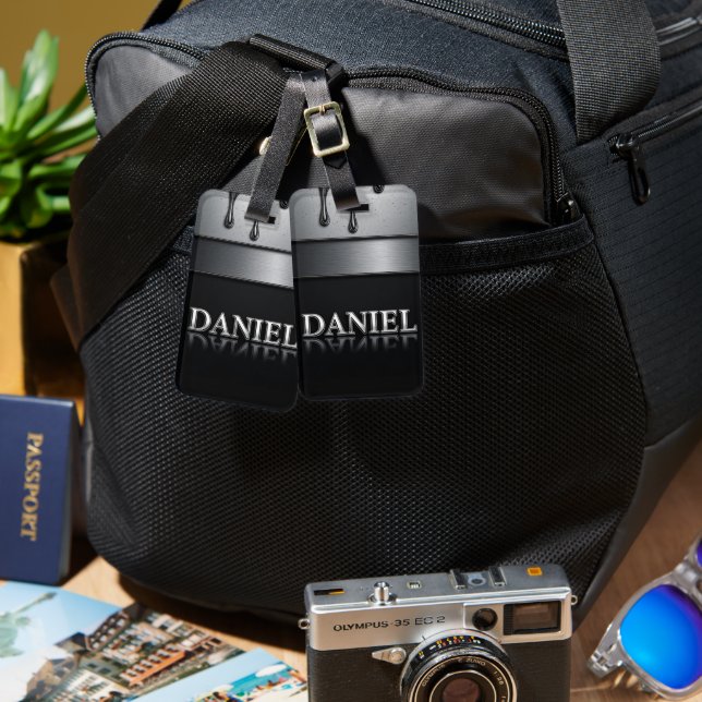 Daniel Namn med droppande flytande metall Bagagebricka (Fram & Baksida)