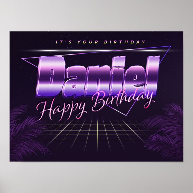 Daniel Namn Vorname lila retro Poster Geburtstag (Framsidan)