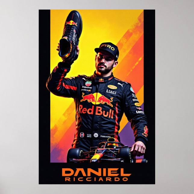 Daniel Ricciardo portrait with formula one car  Poster (Framsidan)